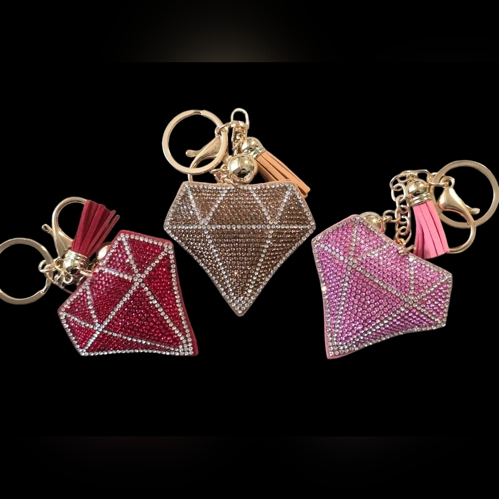 Set Of 3 Sparkly Diamond Bag Charm / Keychain